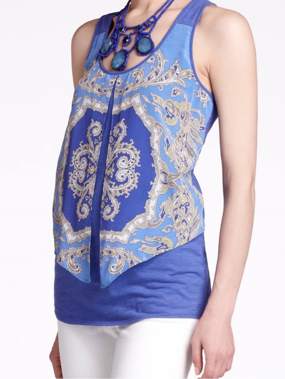 Liefnote at Anthropologie Parted Blue Paisley Layered Racerback Tank